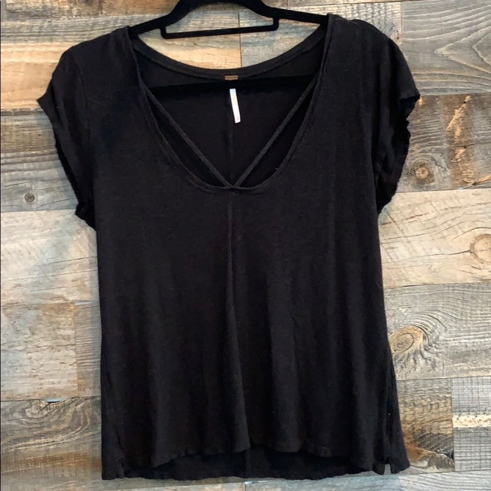 Free People Black Short Sleeve Shirt
